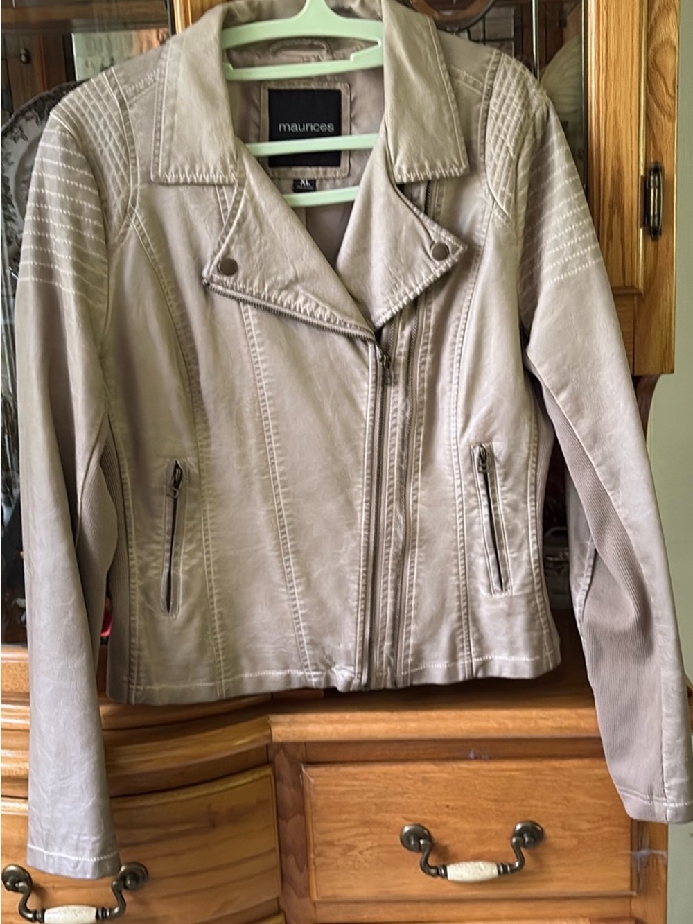 Maurices Light Taupe Women's Faux Leather Moto Jacket